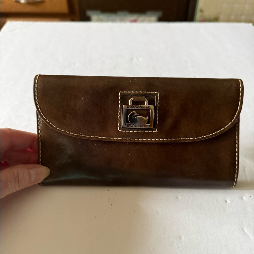 Dooney Bourke Brown Trifold Patent Leather Clutch